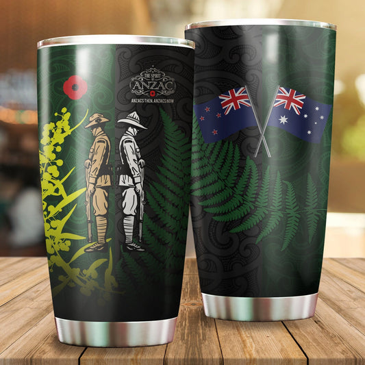 Tmarc Tee Anzac day flag cross fern-wattle Stainless Steel Tumbler 20 Oz