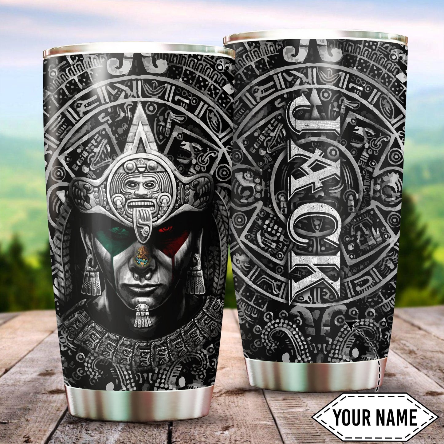 Aztec Mexico Custom Name Stainless Steel Tumbler 20oz