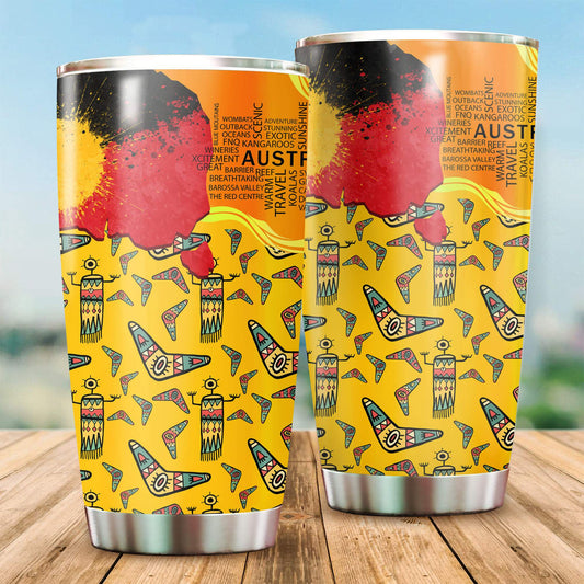 Aboriginal Decors Australian Gifts Boomerang Indigenous Stainless Steel Tumbler 20Oz