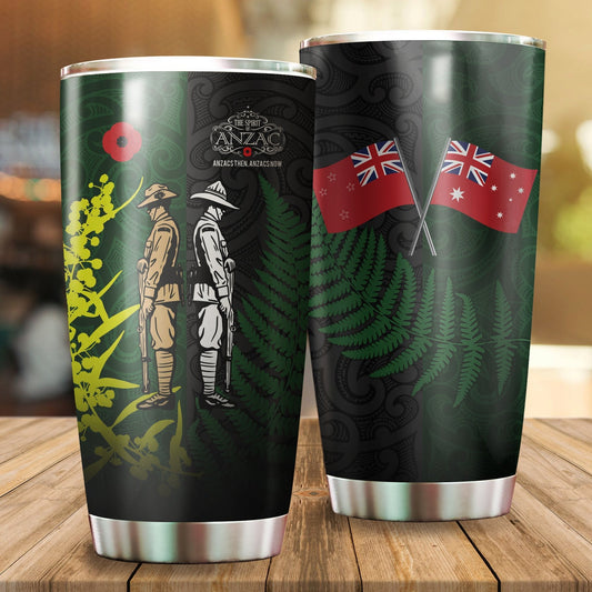 Tmarc Tee Anzac day old flag cross fern-wattle Stainless Steel Tumbler 20 Oz