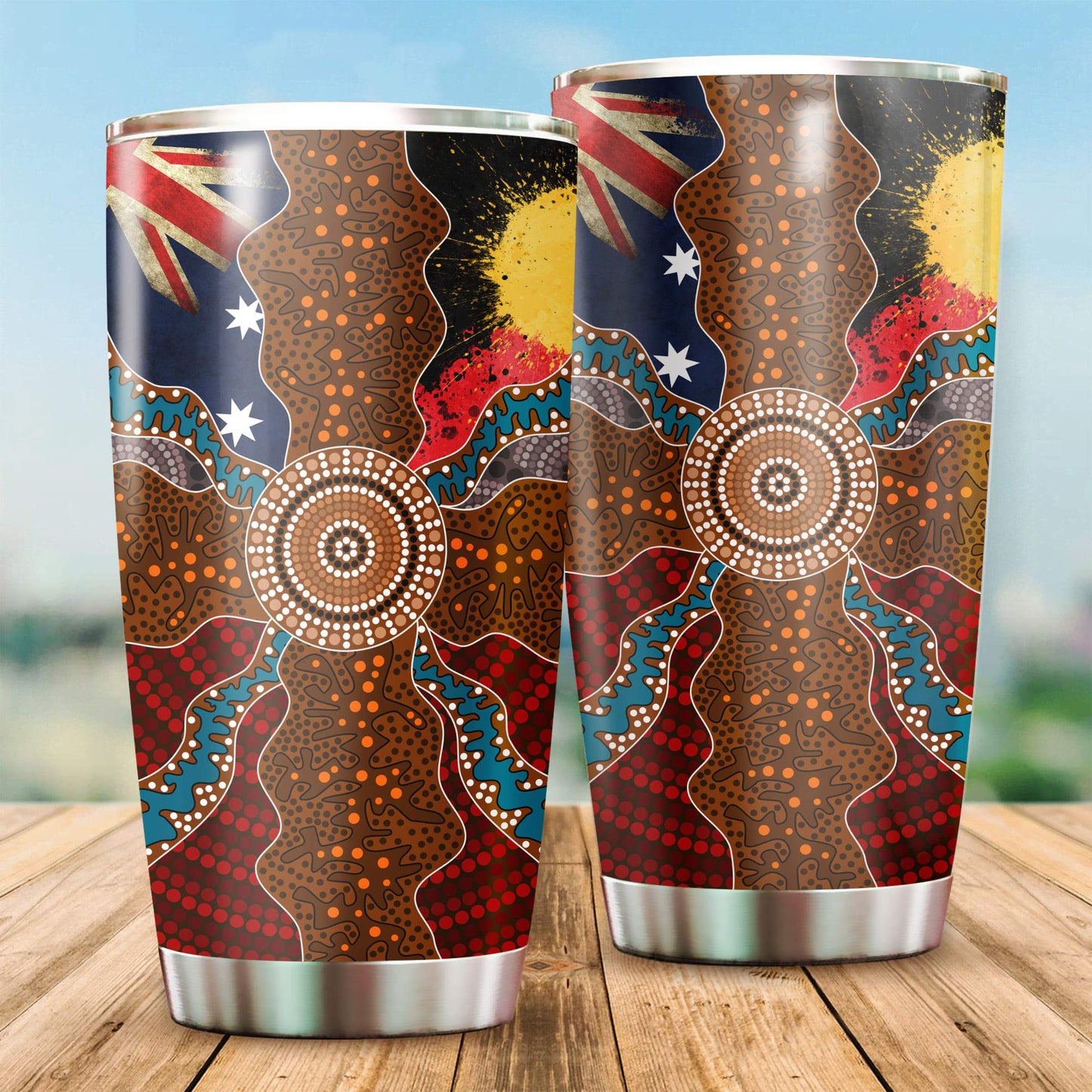 Aboriginal Decors Australian Gifts Concentric Lines Stainless Steel Tumbler 20Oz