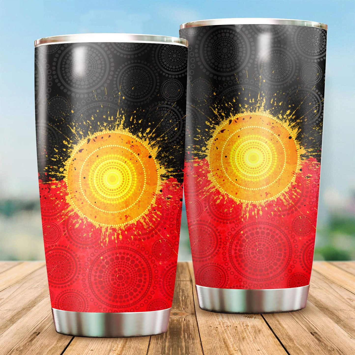 Aboriginal Decors Australian Gifts Flag The Sun Stainless Steel Tumbler 20Oz