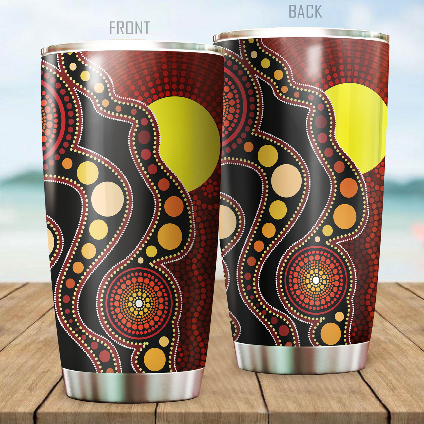 Aboriginal Decors Australian Gifts Flag Circle Dot Stainless Steel Tumbler 20Oz