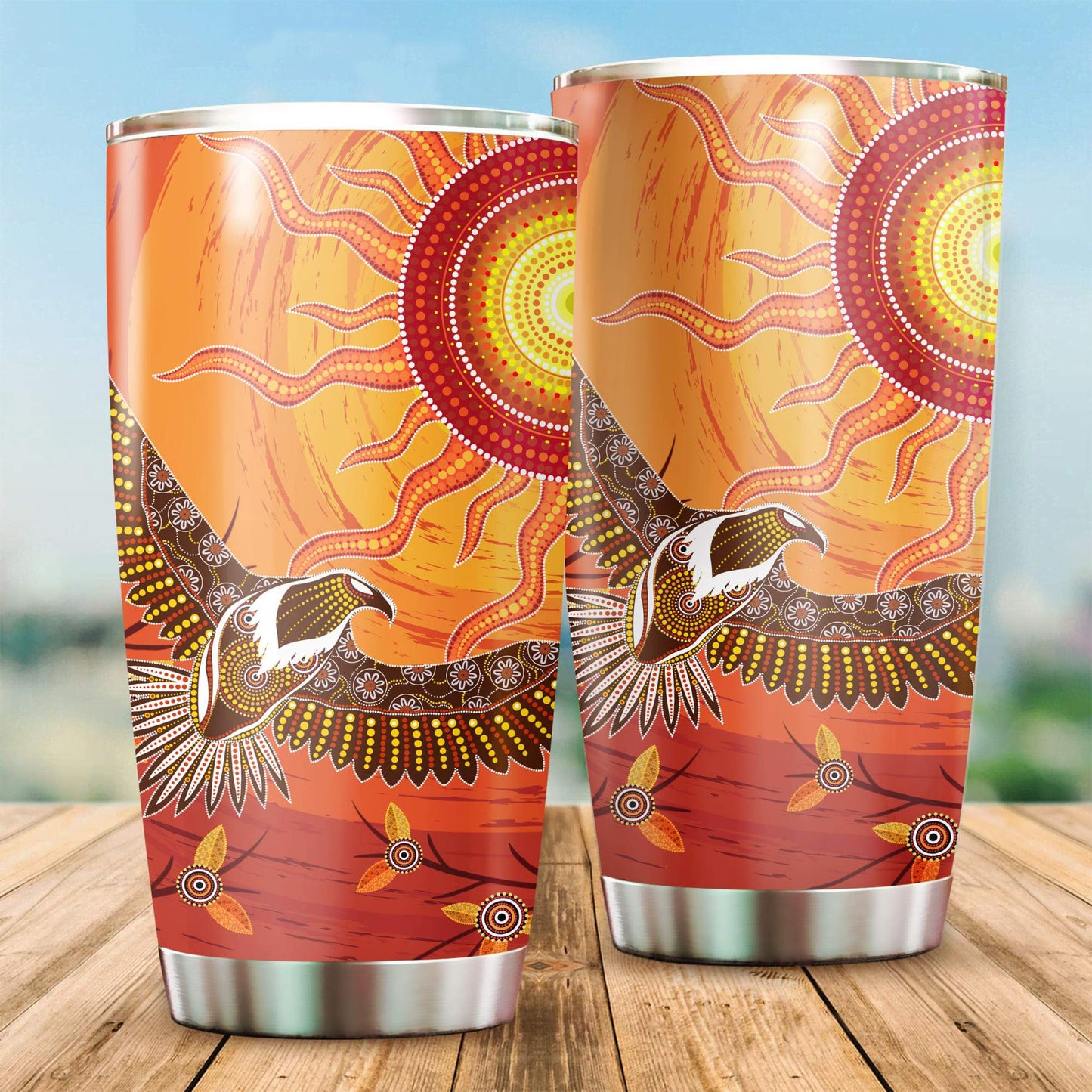 Aboriginal Decors Australian Gifts Eagle Sunset Stainless Steel Tumbler 20Oz