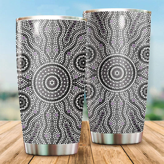 Aboriginal Decors Australian Gifts Grey Circle Dots Stainless Steel Tumbler 20Oz