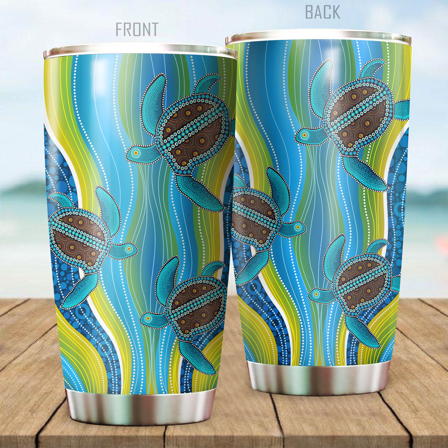 Aboriginal Decors Australian Gifts Blue Turtles Stainless Steel Tumbler 20Oz