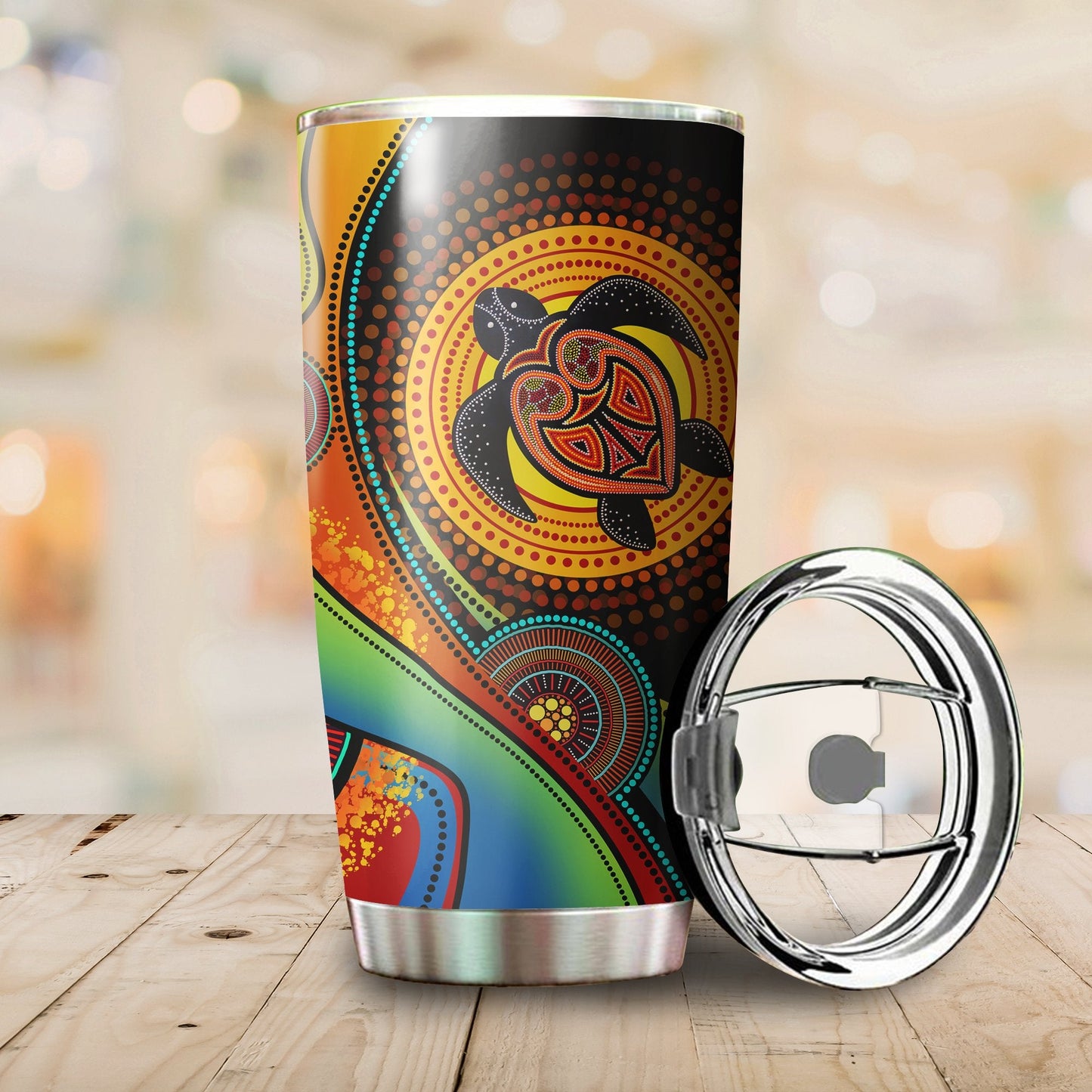 Aboriginal Decors Australian Gifts Green Turtle Stainless Steel Tumbler 20Oz