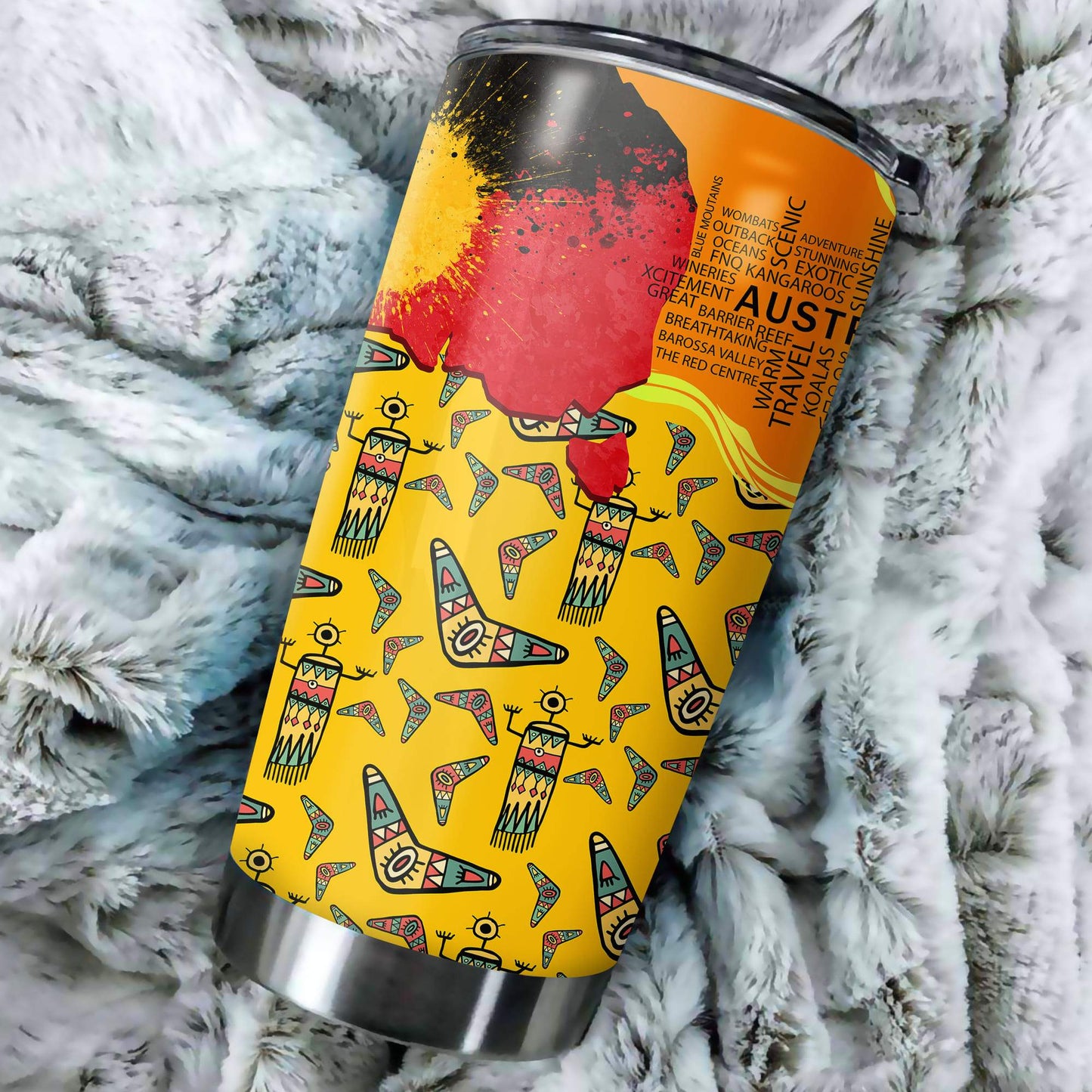 Aboriginal Decors Australian Gifts Boomerang Indigenous Stainless Steel Tumbler 20Oz