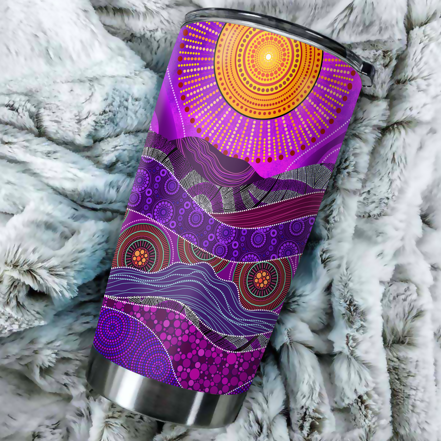 Aboriginal Decors Australian Gifts the purple sun Stainless Steel Tumbler 20Oz