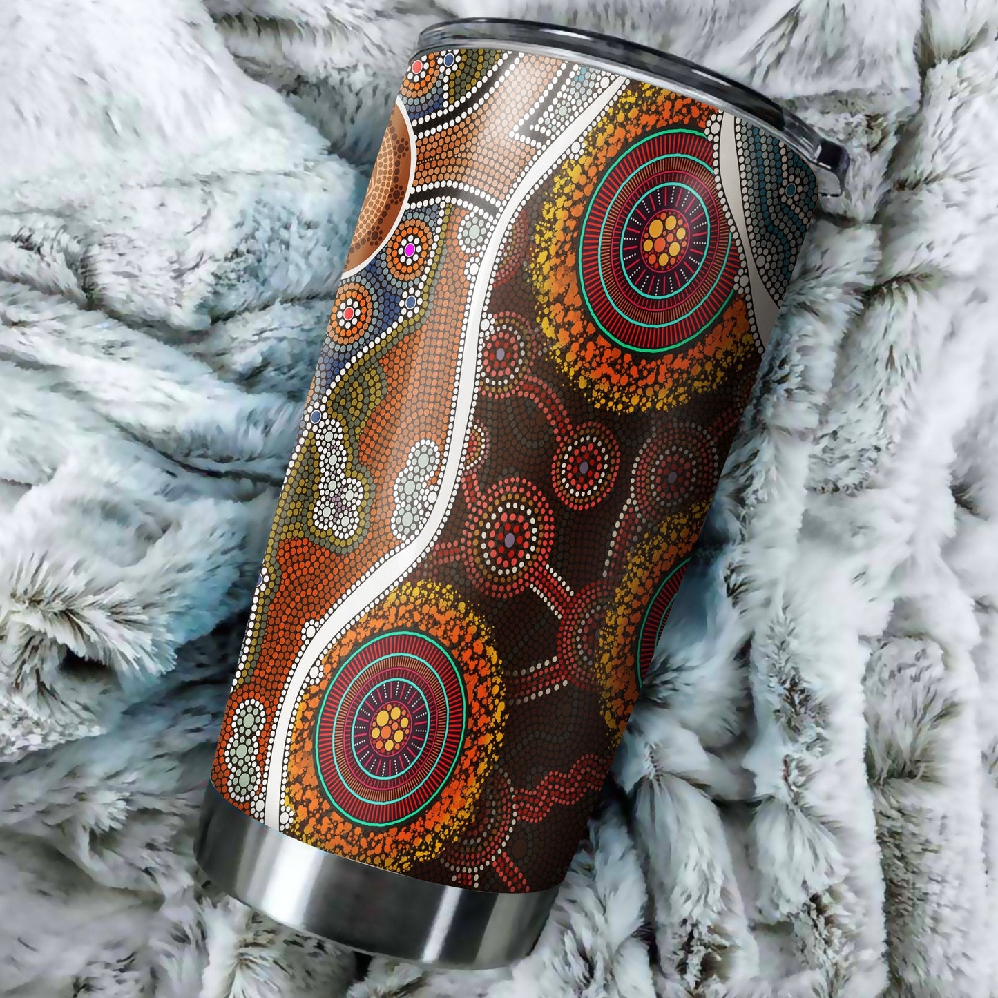 Aboriginal Decors Australian Gifts Brown Circle Dots Stainless Steel Tumbler 20Oz
