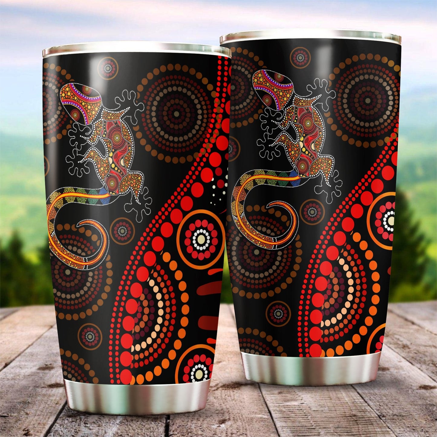 Aboriginal Decors Australian Gifts Lizard sun style Stainless Steel Tumbler 20Oz
