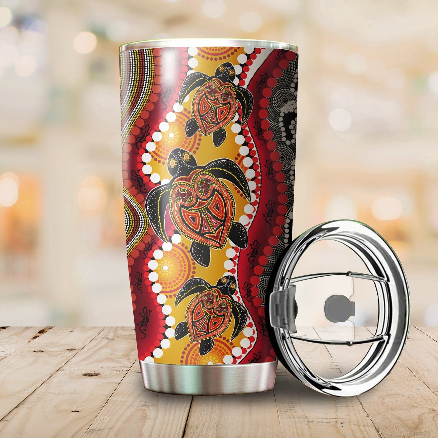 Aboriginal Decors Australian Gifts Turtles Map Stainless Steel Tumbler 20Oz