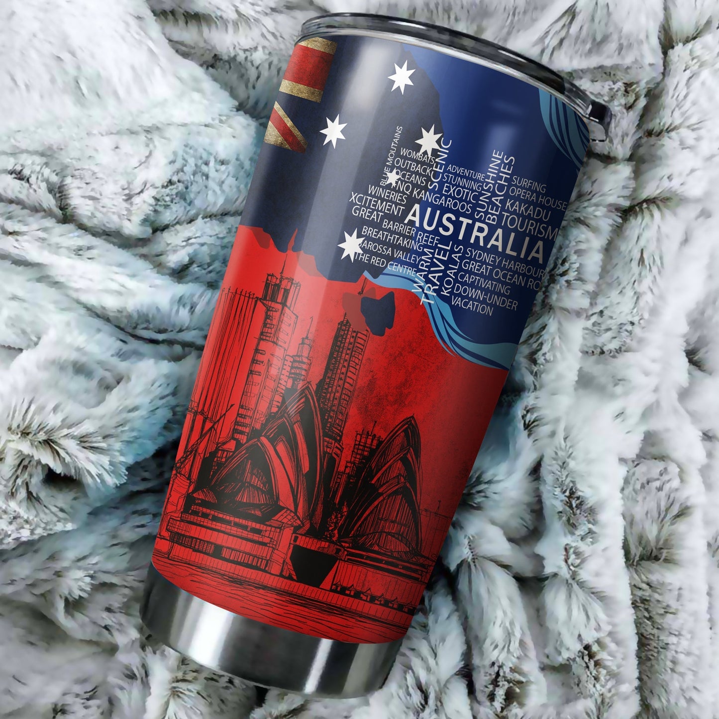 Tmarc Tee Aboriginal Decors Australian Gifts Architectural Red Flag Stainless Steel Tumbler 20Oz