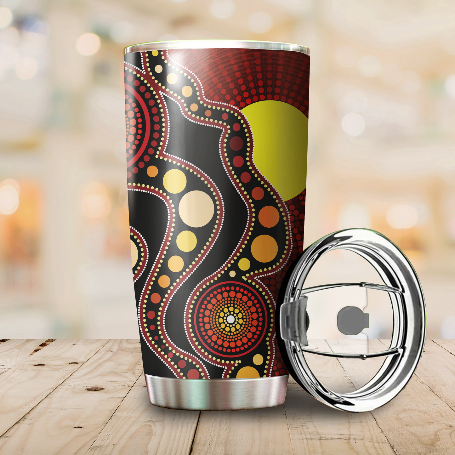 Aboriginal Decors Australian Gifts Flag Circle Dot Stainless Steel Tumbler 20Oz