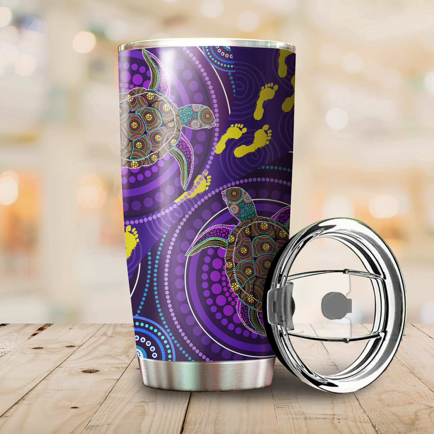 Aboriginal Decors Australian Gifts Purple Turtles Stainless Steel Tumbler 20Oz