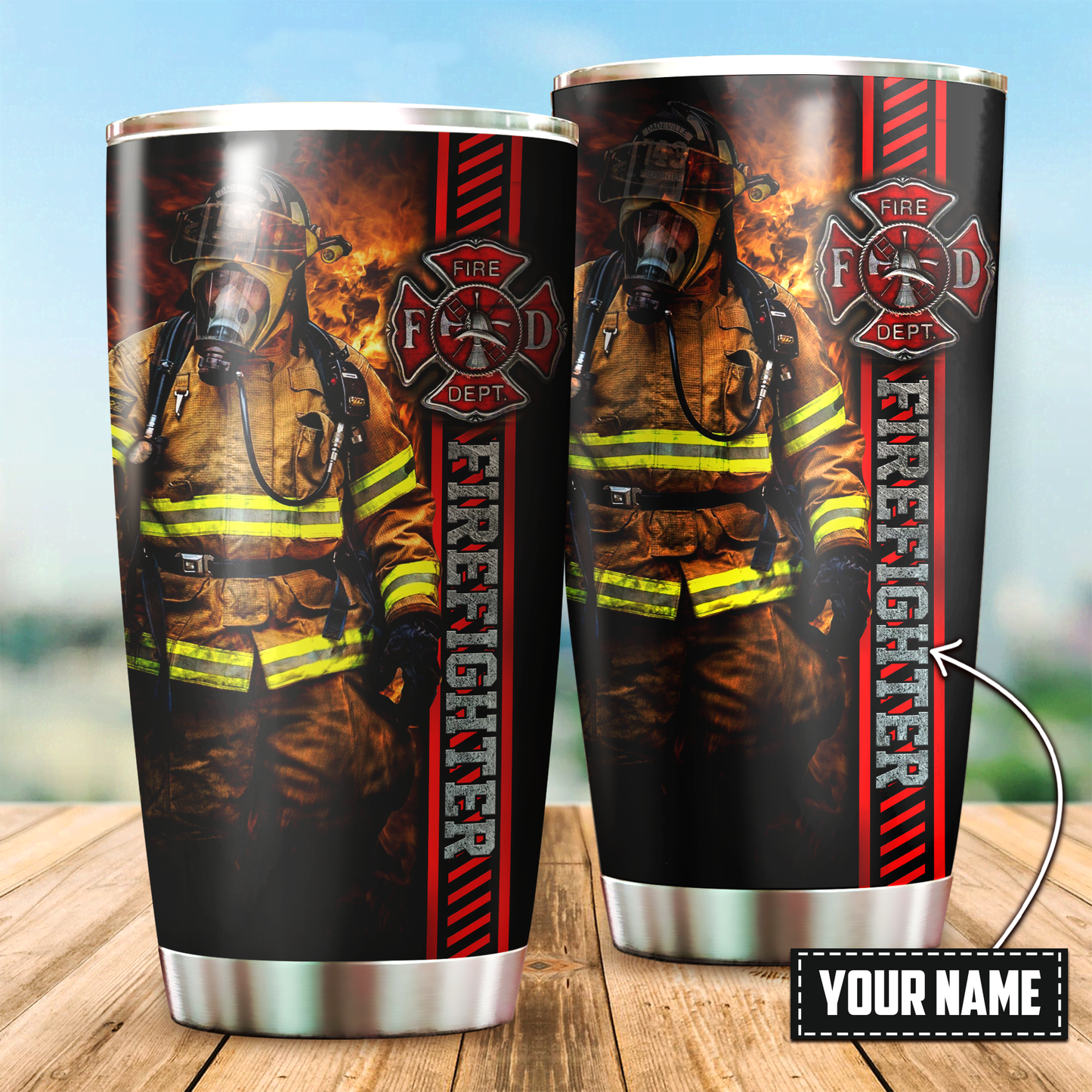Personalized Brave Firefighter Customize Name Stainless Steel Tumbler