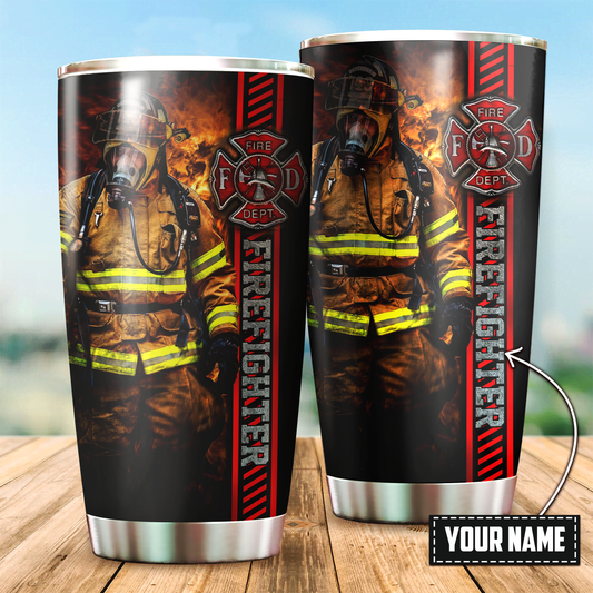 Personalized Brave Firefighter Customize Name Stainless Steel Tumbler