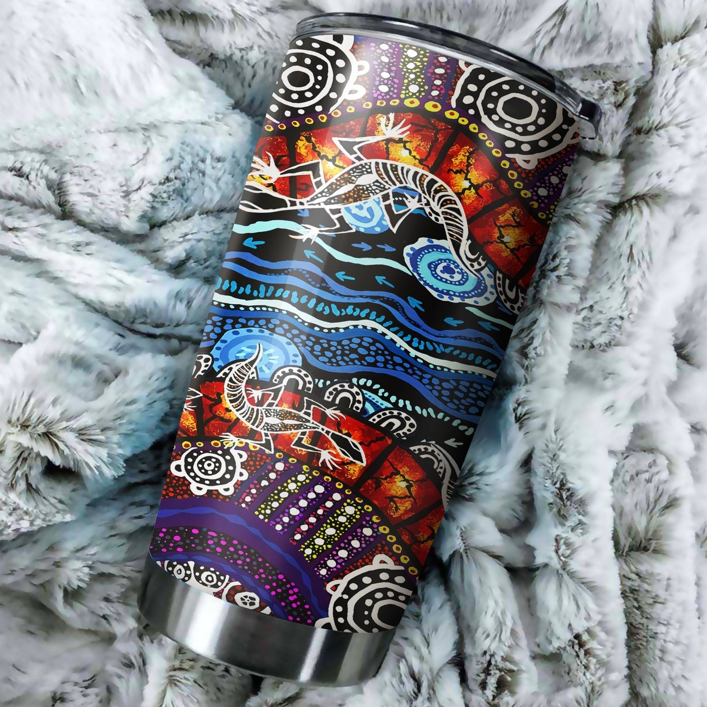 Aboriginal Decors Australian Gifts Colourful Lizards Stainless Steel Tumbler 20Oz