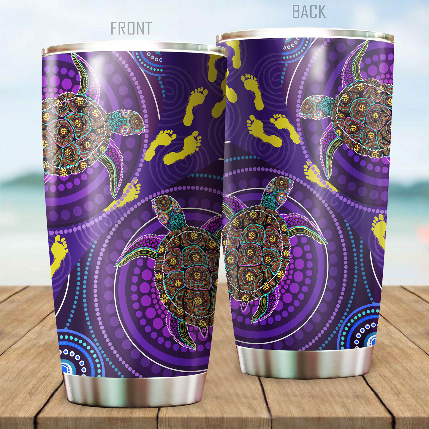 Aboriginal Decors Australian Gifts Purple Turtles Stainless Steel Tumbler 20Oz