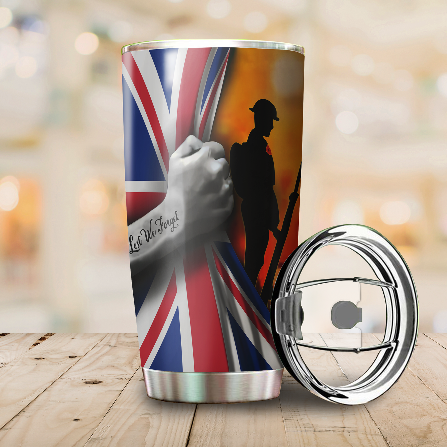 Tmarc Tee Lest we forget UK Veteran 3D Stainless Steel Tumbler 20 Oz