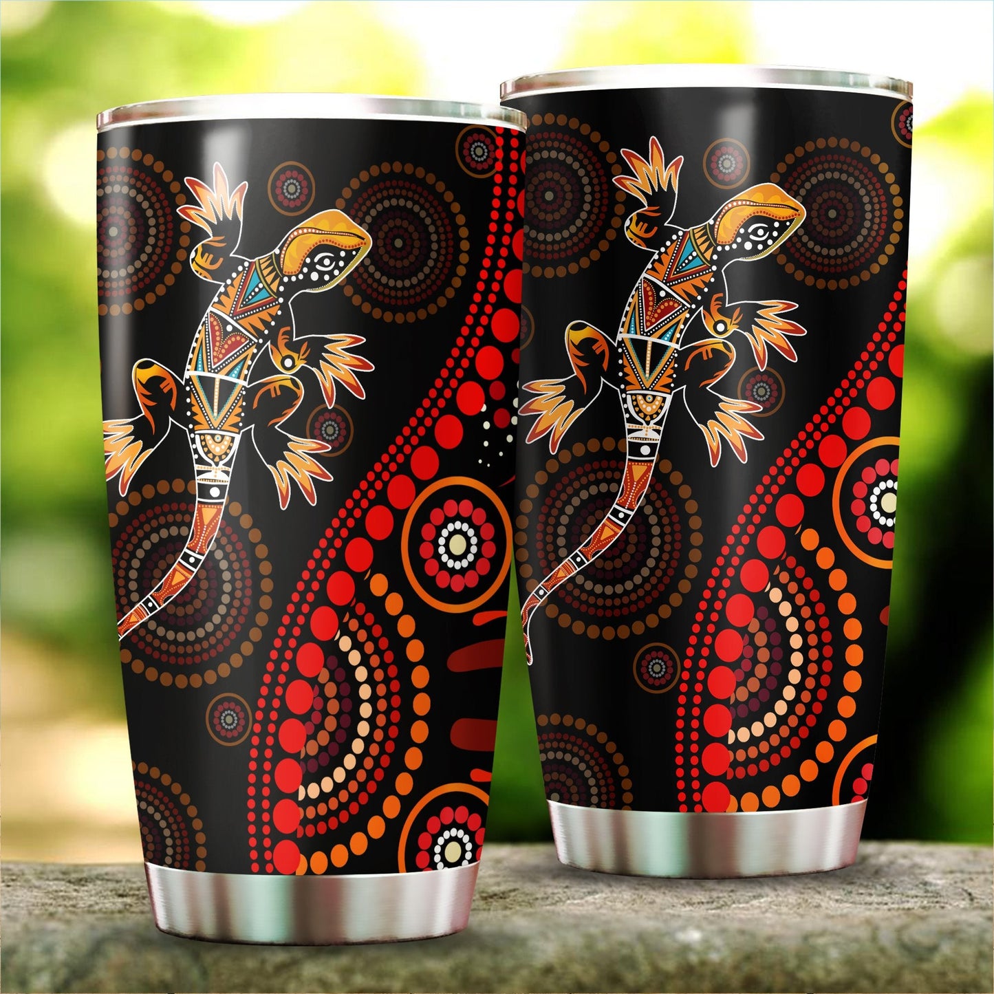Aboriginal Decors Australian Gifts Lizard sun style Stainless Steel Tumbler 20Oz