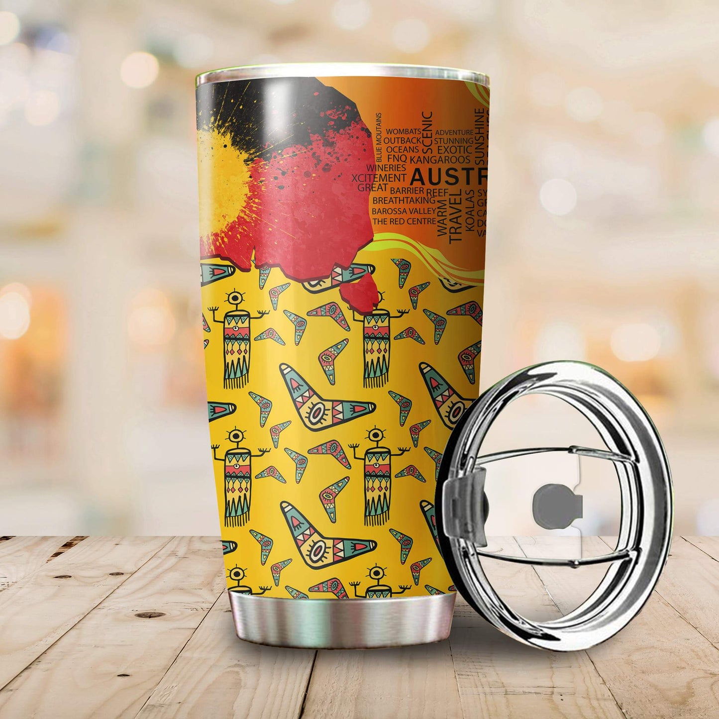Aboriginal Decors Australian Gifts Boomerang Indigenous Stainless Steel Tumbler 20Oz