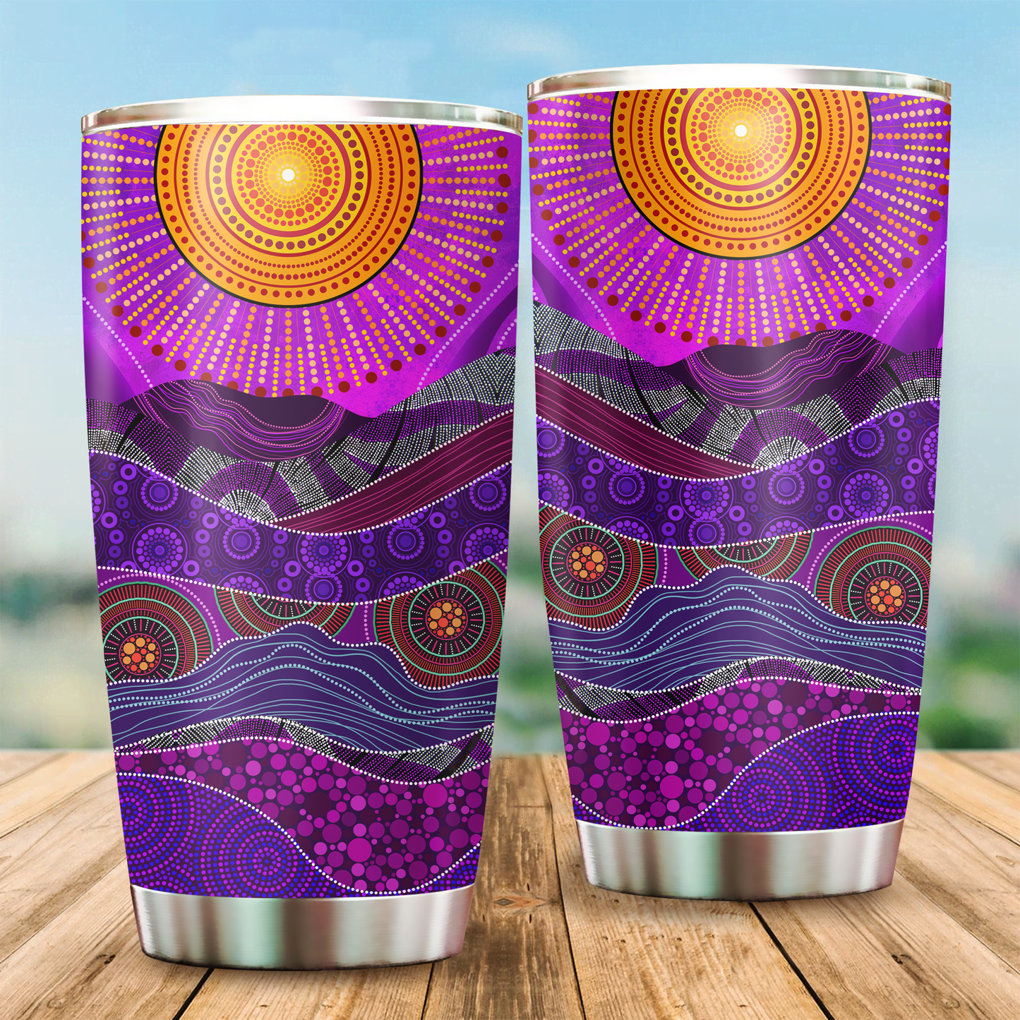 Aboriginal Decors Australian Gifts the purple sun Stainless Steel Tumbler 20Oz