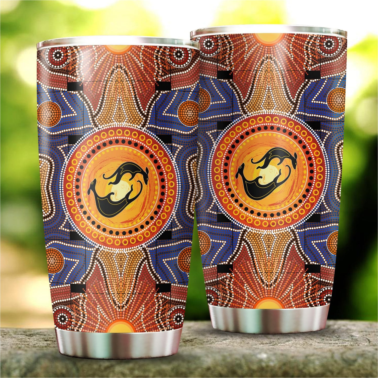 Aboriginal Decors Australian Gifts Kangaroos Yinyang Stainless Steel Tumbler 20Oz
