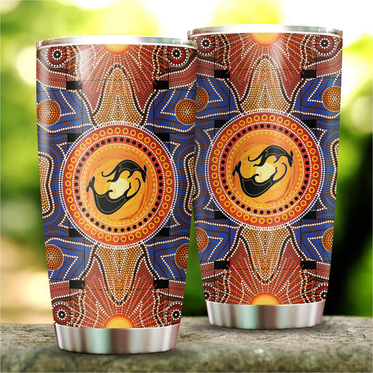 Aboriginal Decors Australian Gifts Kangaroos Yinyang Stainless Steel Tumbler 20Oz