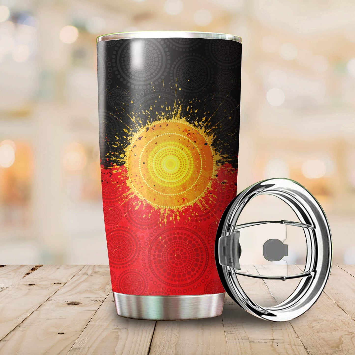 Aboriginal Decors Australian Gifts Flag The Sun Stainless Steel Tumbler 20Oz