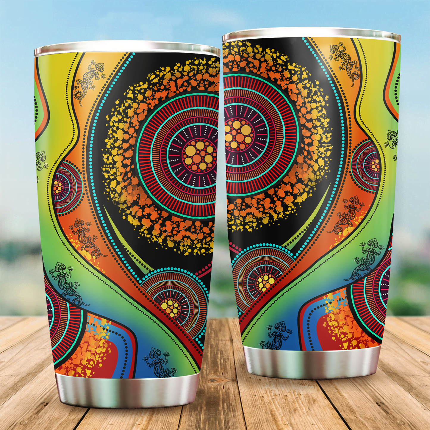 Aboriginal Decors Australian Gifts Lizards Dreamtime Stainless Steel Tumbler 20Oz