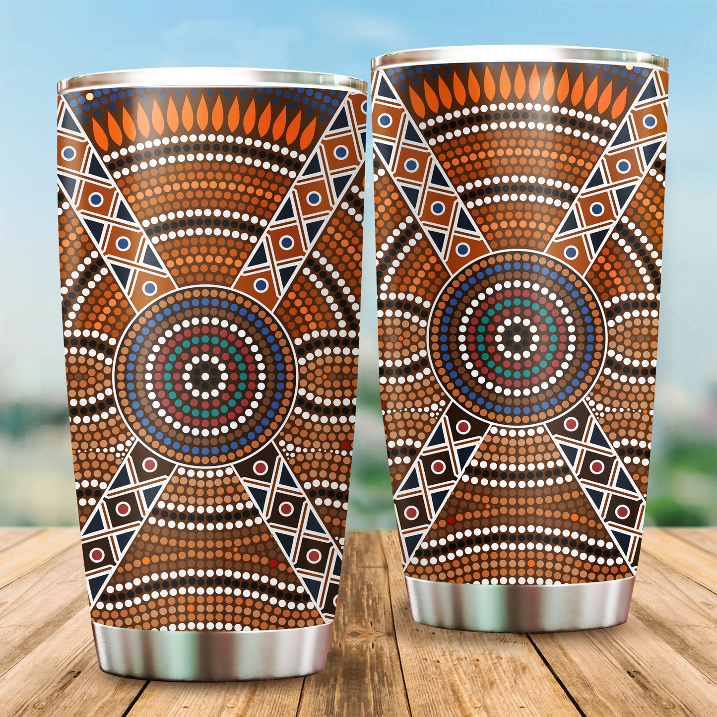 Aboriginal Decors Australian Gifts Indigenous Dots Stainless Steel Tumbler 20Oz