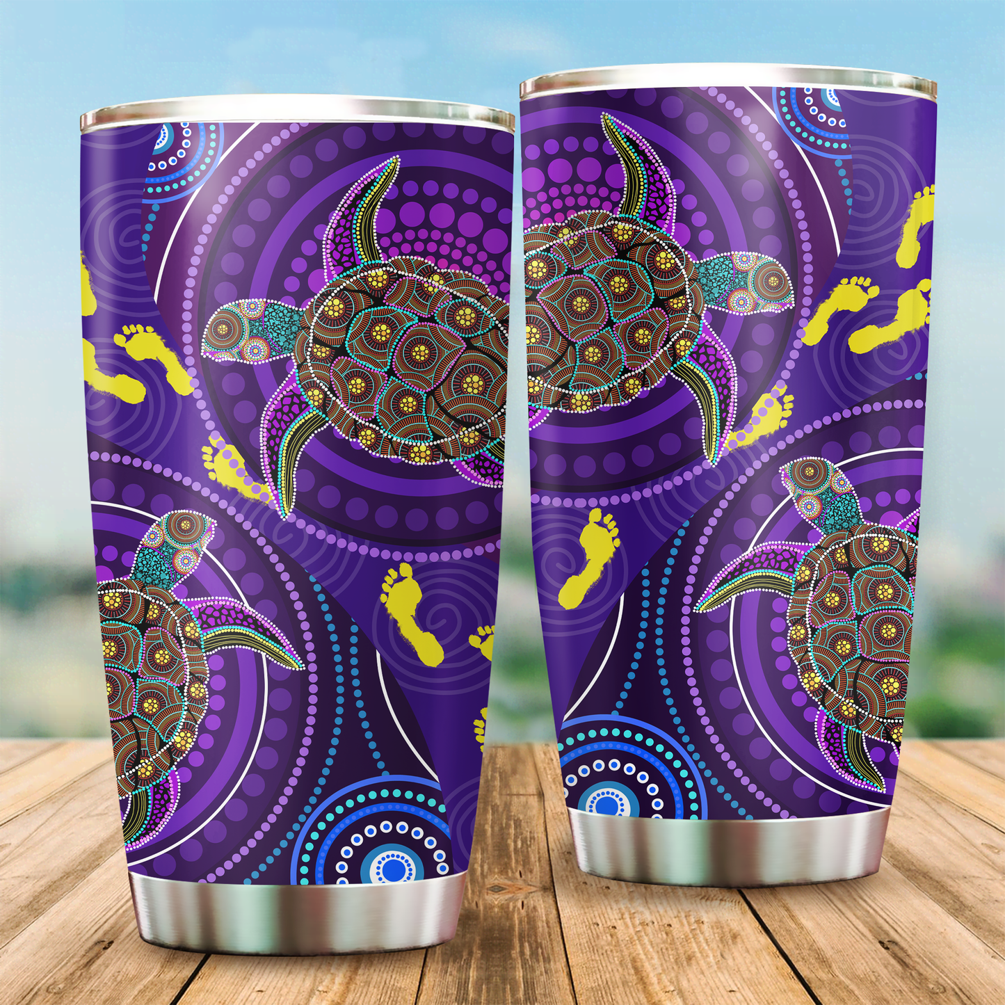 Aboriginal Decors Australian Gifts Purple Turtles Stainless Steel Tumbler 20Oz
