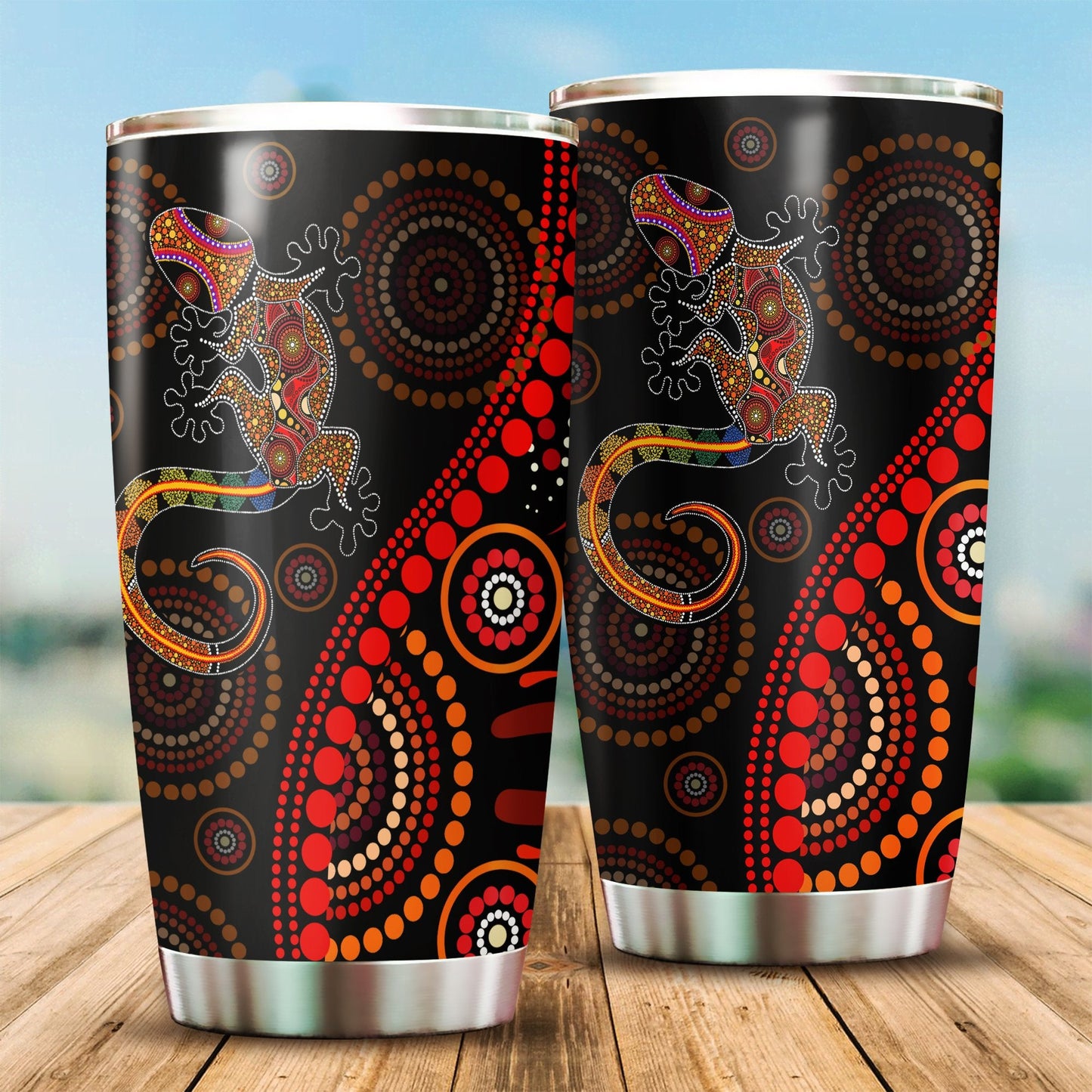 Aboriginal Decors Australian Gifts Lizard sun style Stainless Steel Tumbler 20Oz