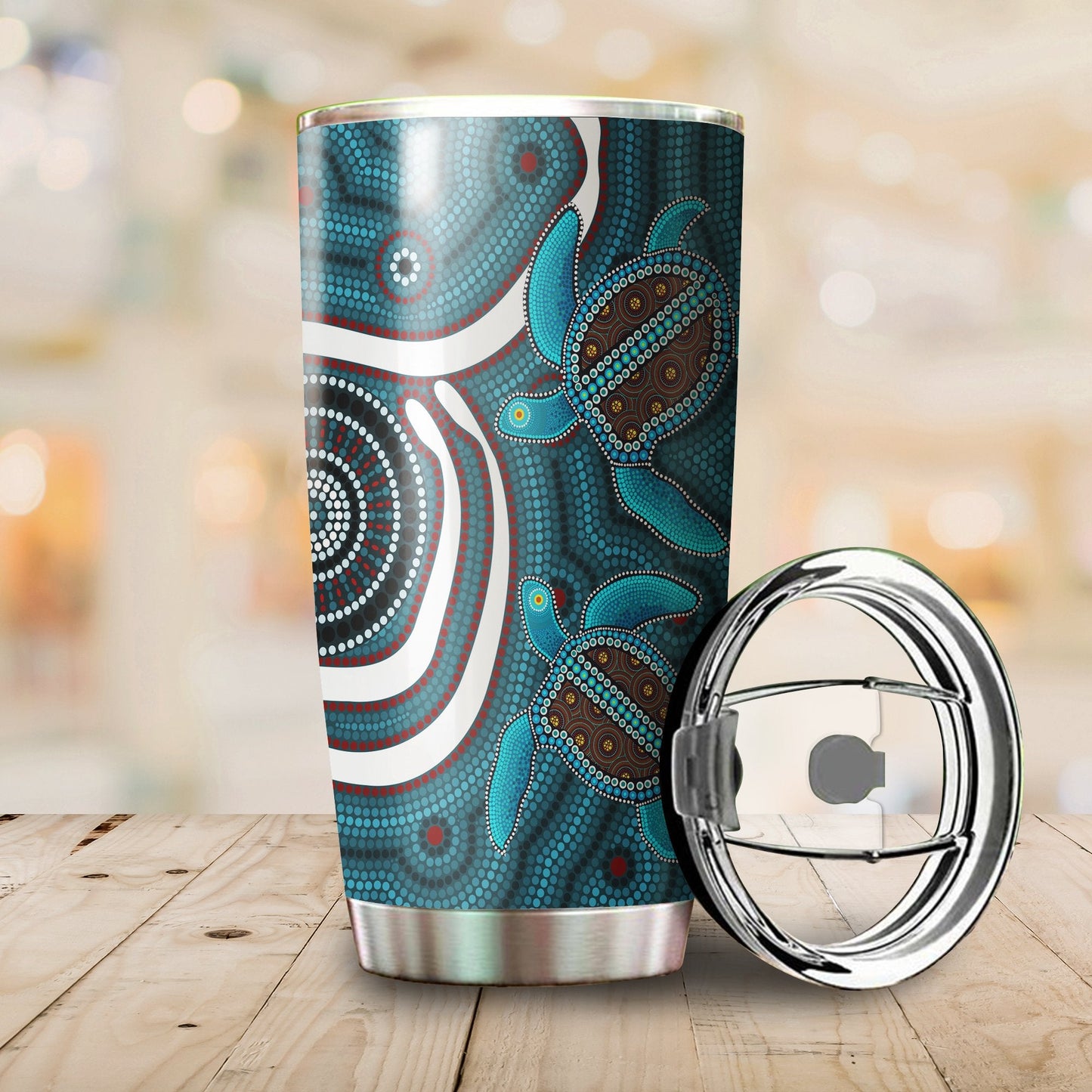 Aboriginal Decors Australian Gifts Blue turtles Stainless Steel Tumbler 20Oz