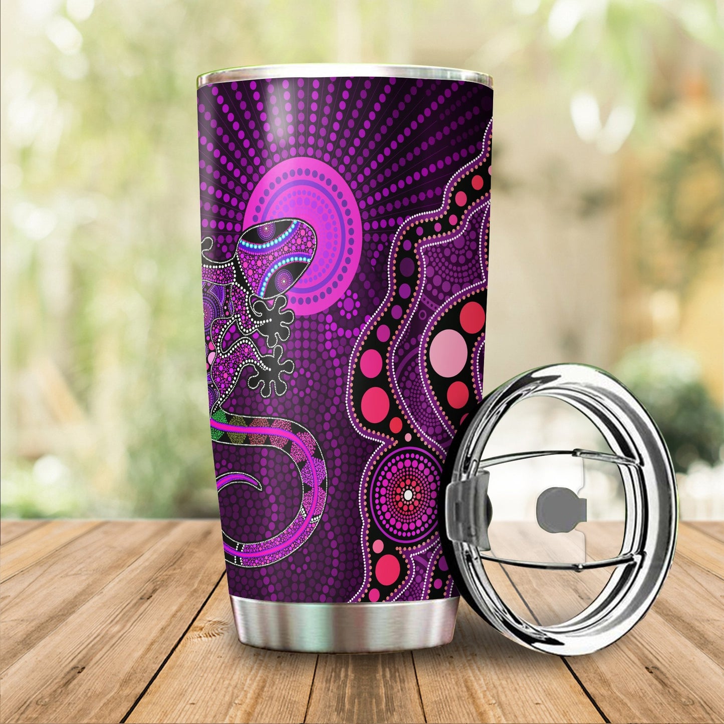 Aboriginal Decors Australian Gifts Purple Lizard Sun Stainless Steel Tumbler 20Oz