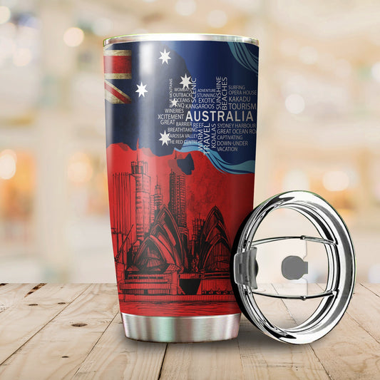 Tmarc Tee Aboriginal Decors Australian Gifts Architectural Red Flag Stainless Steel Tumbler 20Oz