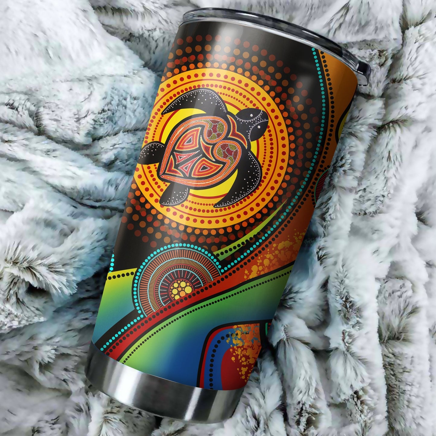 Aboriginal Decors Australian Gifts Green Turtle Stainless Steel Tumbler 20Oz