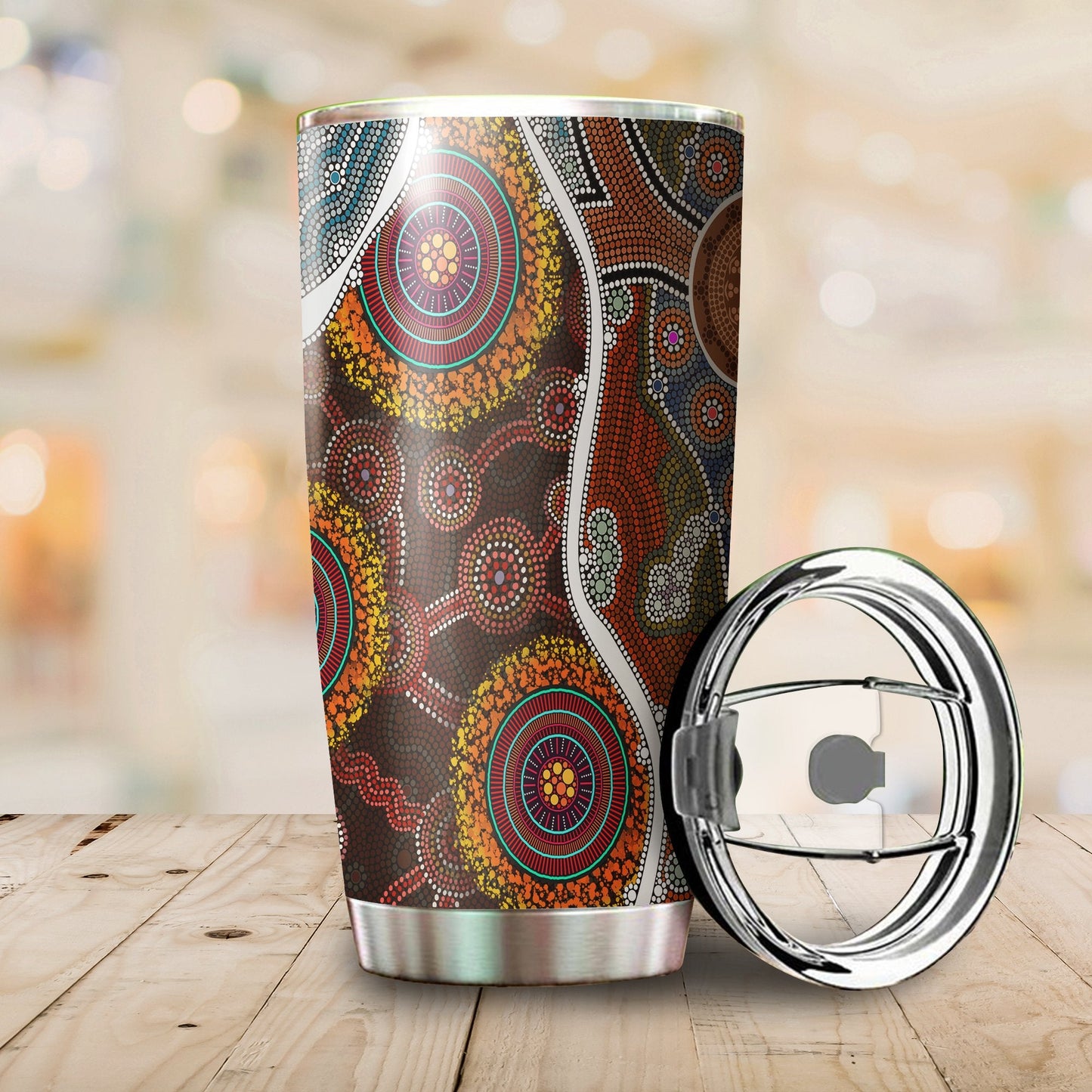 Aboriginal Decors Australian Gifts Brown Circle Dots Stainless Steel Tumbler 20Oz