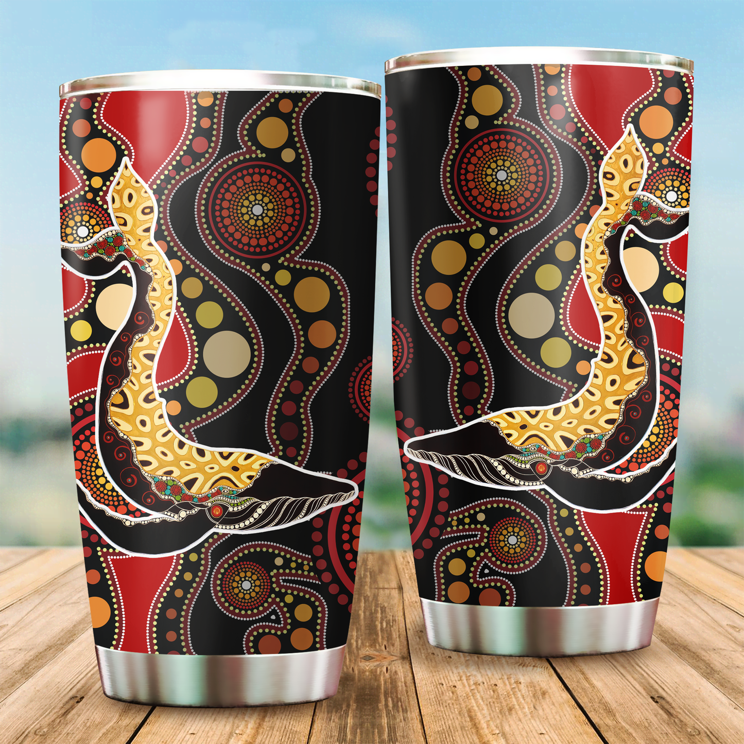 Aboriginal Decors Australian Gifts Shark Hunting Stainless Steel Tumbler 20Oz