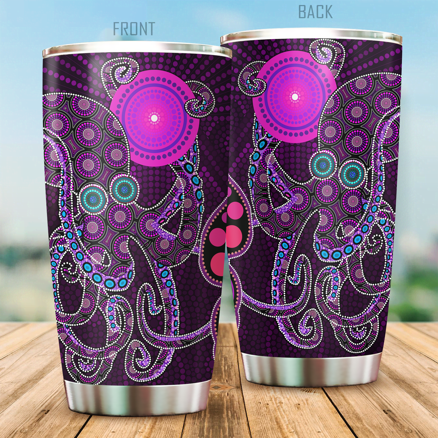 Aboriginal Decors Australian Gifts Purple Octopus Stainless Steel Tumbler 20Oz