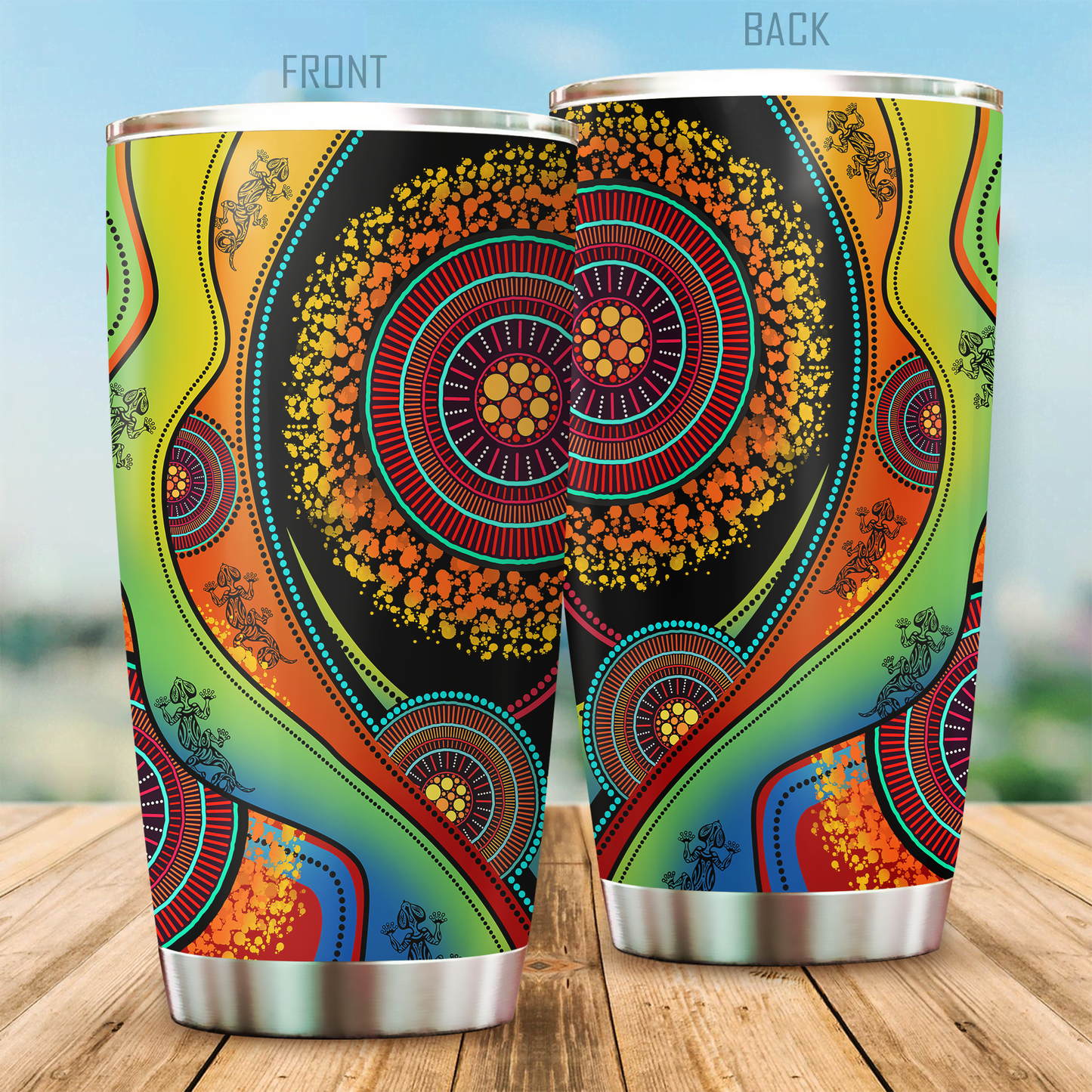 Aboriginal Decors Australian Gifts Lizards Dreamtime Stainless Steel Tumbler 20Oz