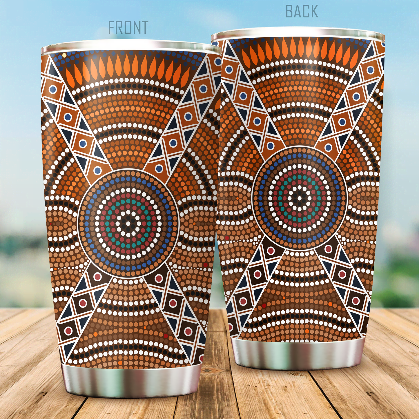 Aboriginal Decors Australian Gifts Indigenous Dots Stainless Steel Tumbler 20Oz