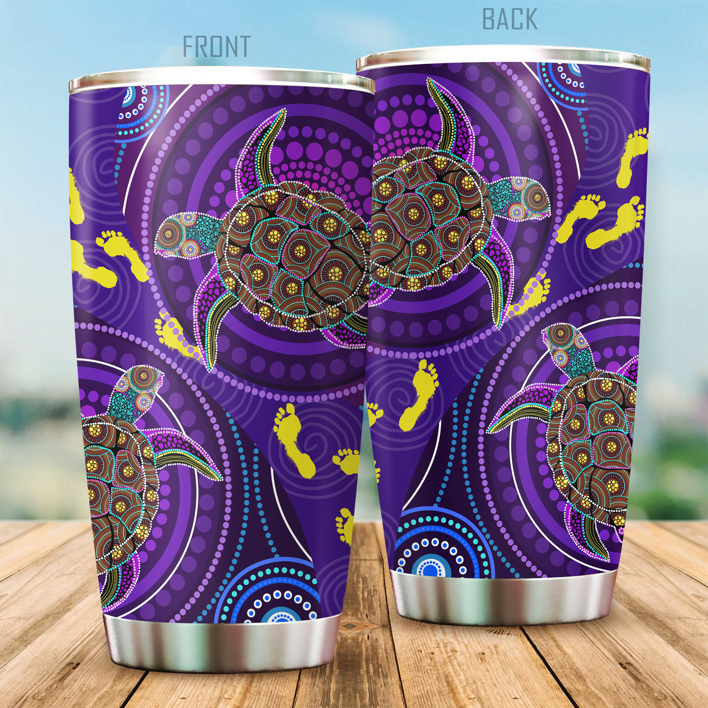 Aboriginal Decors Australian Gifts Purple Turtles Stainless Steel Tumbler 20Oz