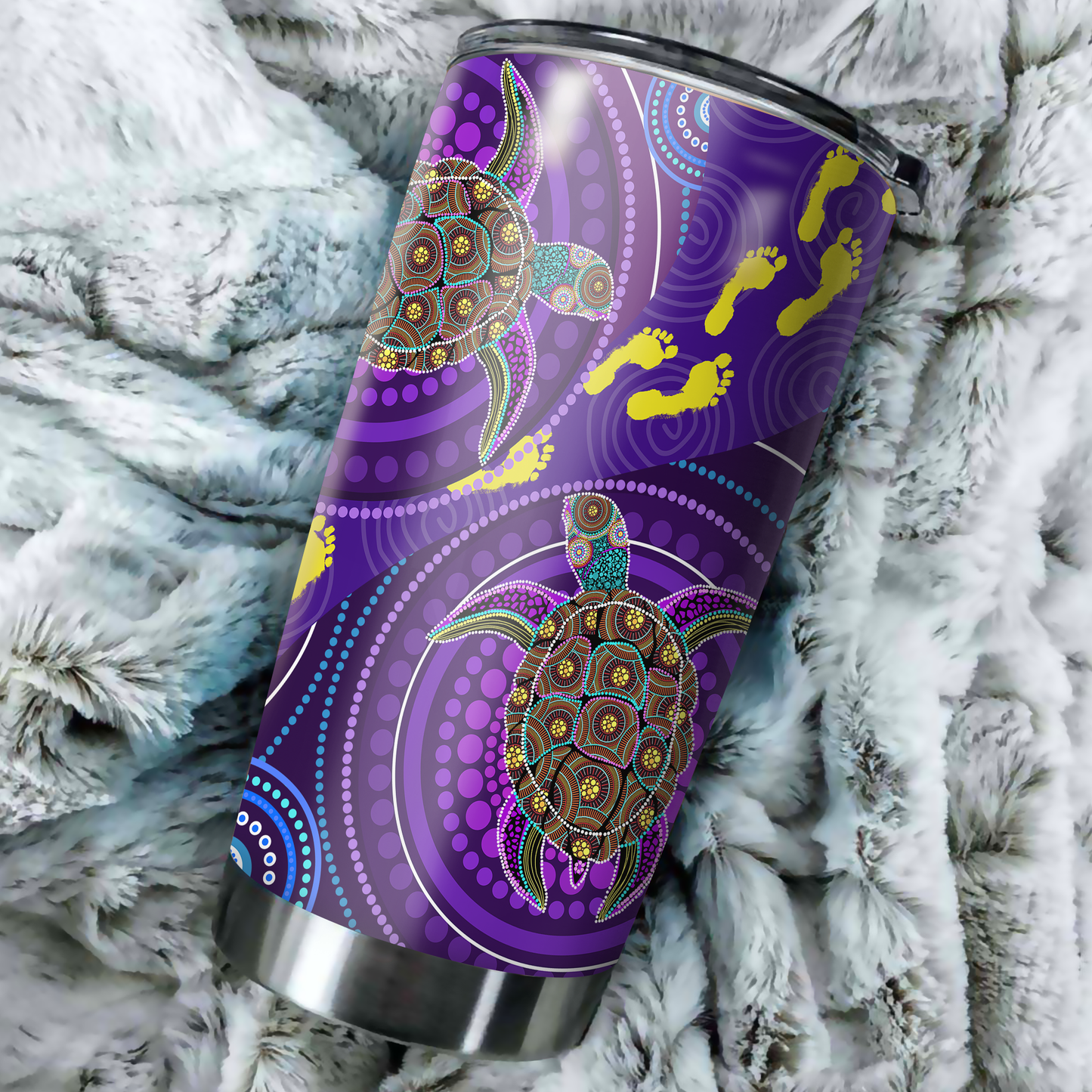 Aboriginal Decors Australian Gifts Purple Turtles Stainless Steel Tumbler 20Oz
