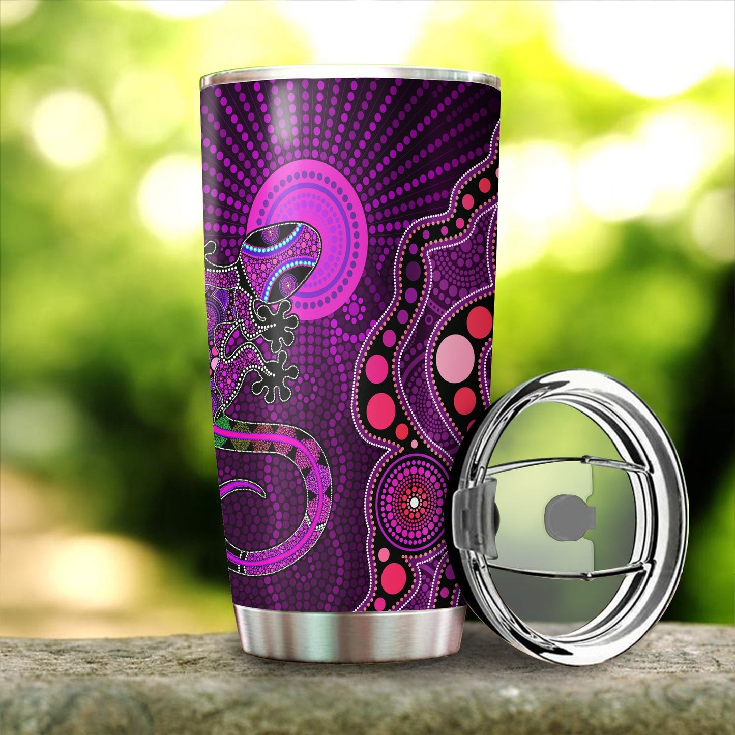 Aboriginal Decors Australian Gifts Purple Lizard Sun Stainless Steel Tumbler 20Oz