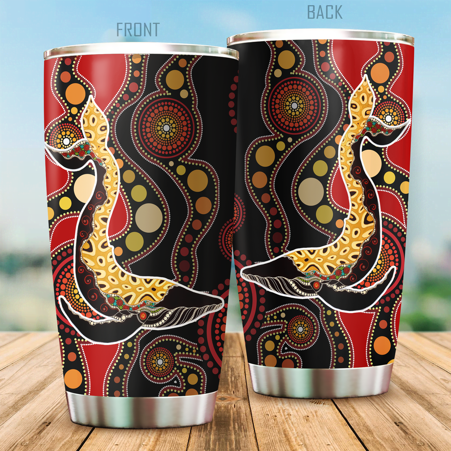 Aboriginal Decors Australian Gifts Shark Hunting Stainless Steel Tumbler 20Oz