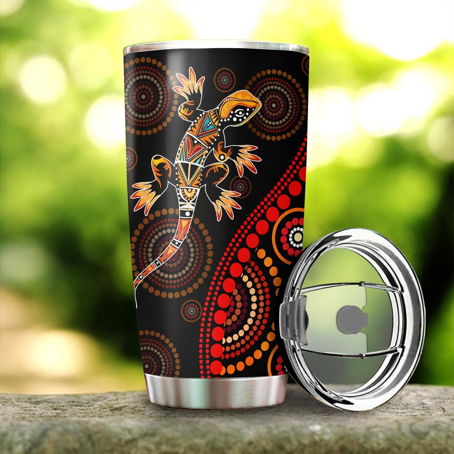 Aboriginal Decors Australian Gifts Lizard sun style Stainless Steel Tumbler 20Oz