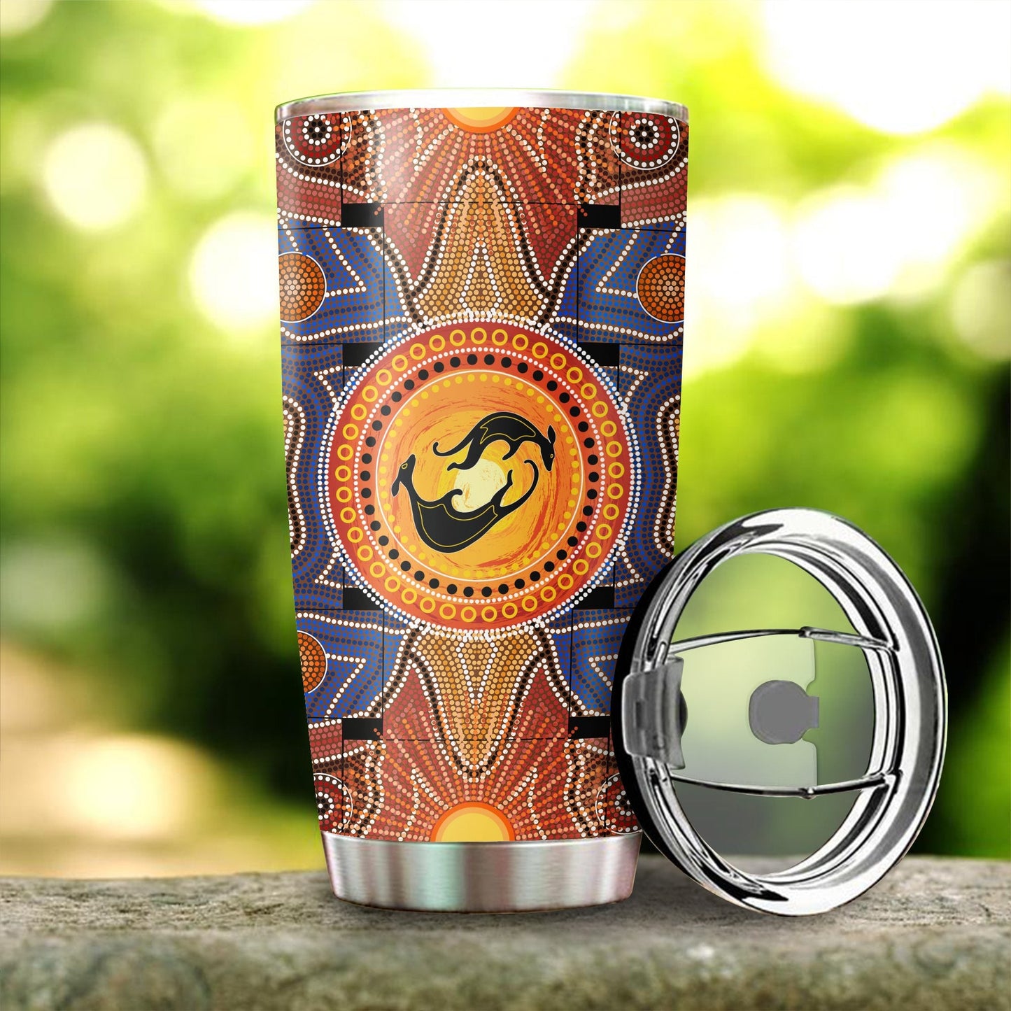 Aboriginal Decors Australian Gifts Kangaroos Yinyang Stainless Steel Tumbler 20Oz