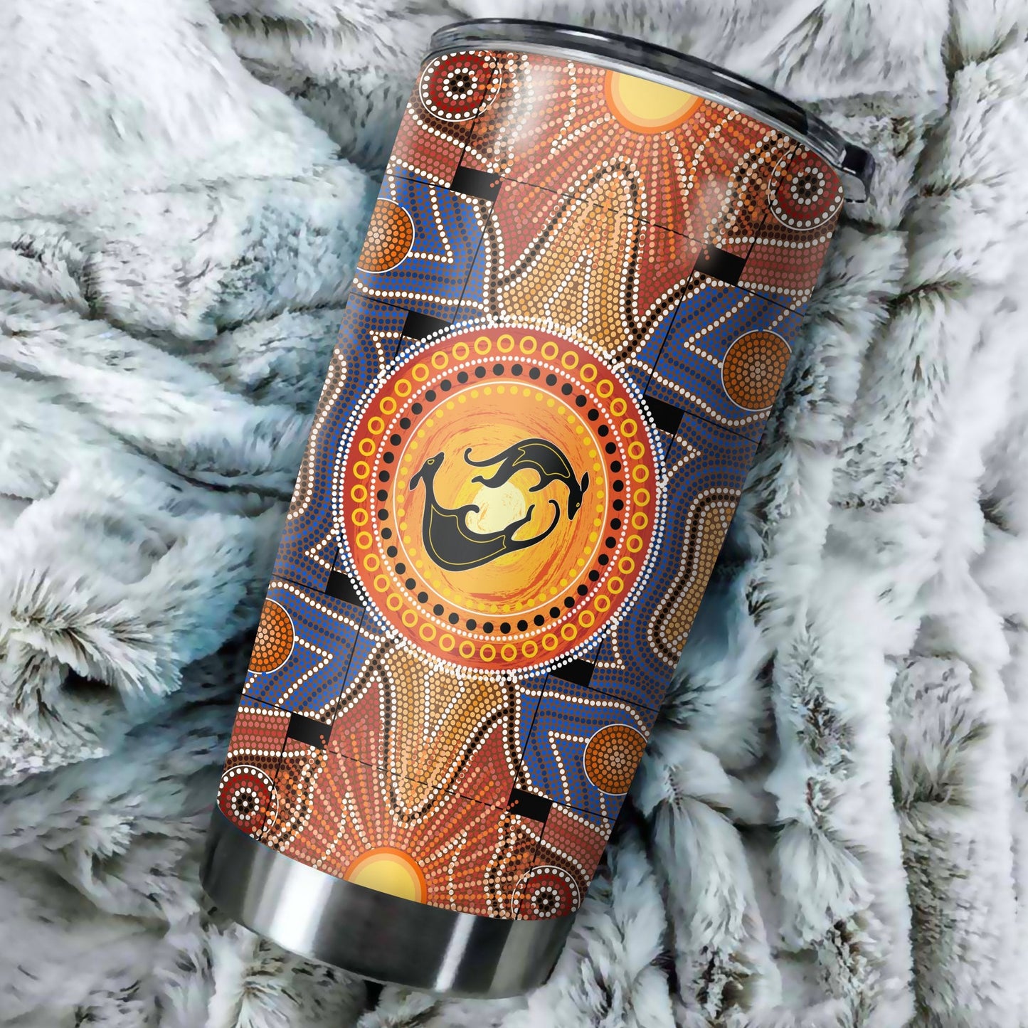Aboriginal Decors Australian Gifts Kangaroos Yinyang Stainless Steel Tumbler 20Oz